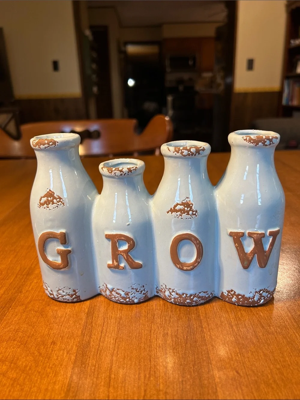 Ceramic 'GROW' Vase Quartet in Light Blue and Brown